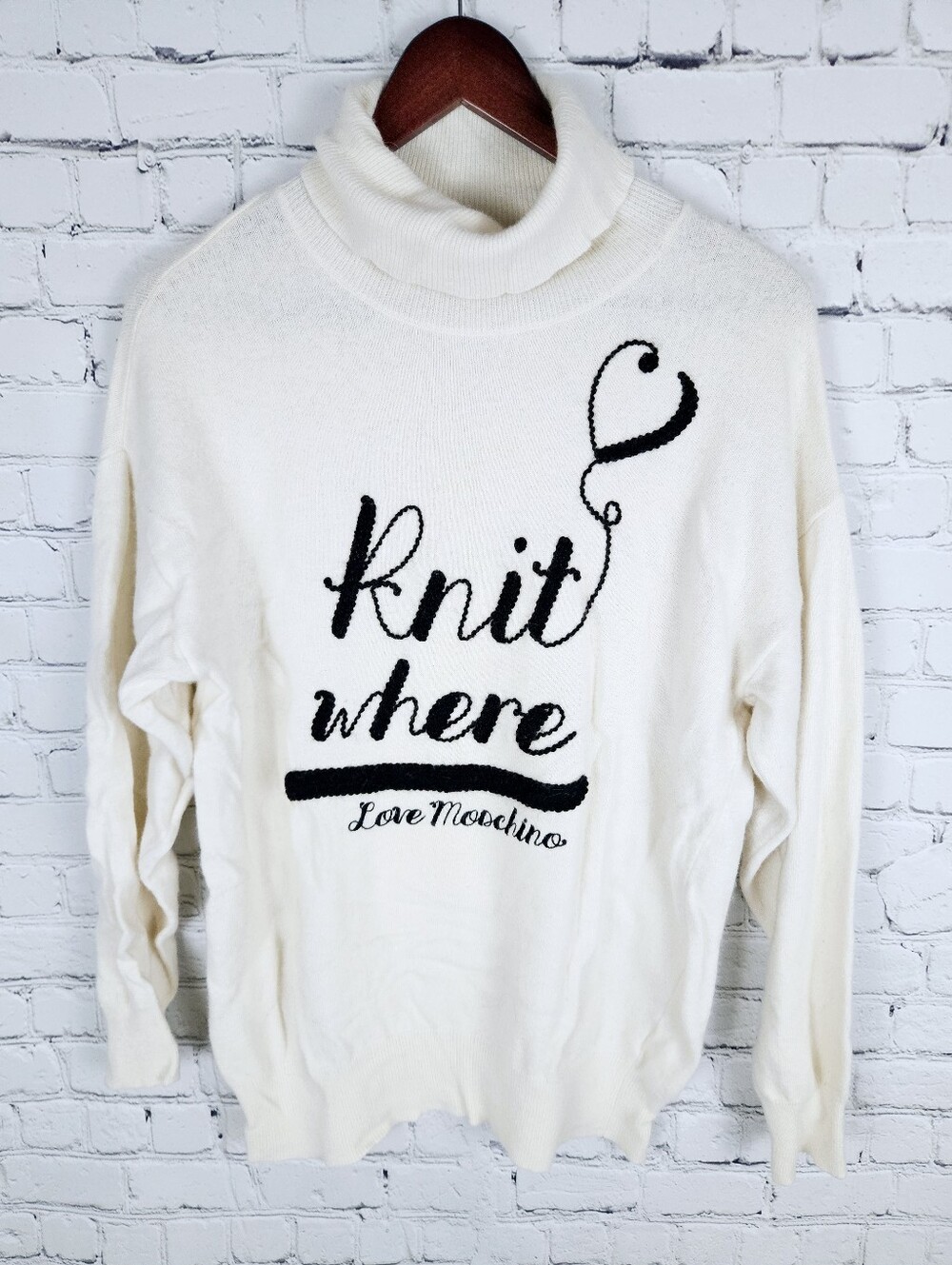 LOVE MOSCHINO | "Knit Where" virgin wool cashmere angora turtleneck sweater